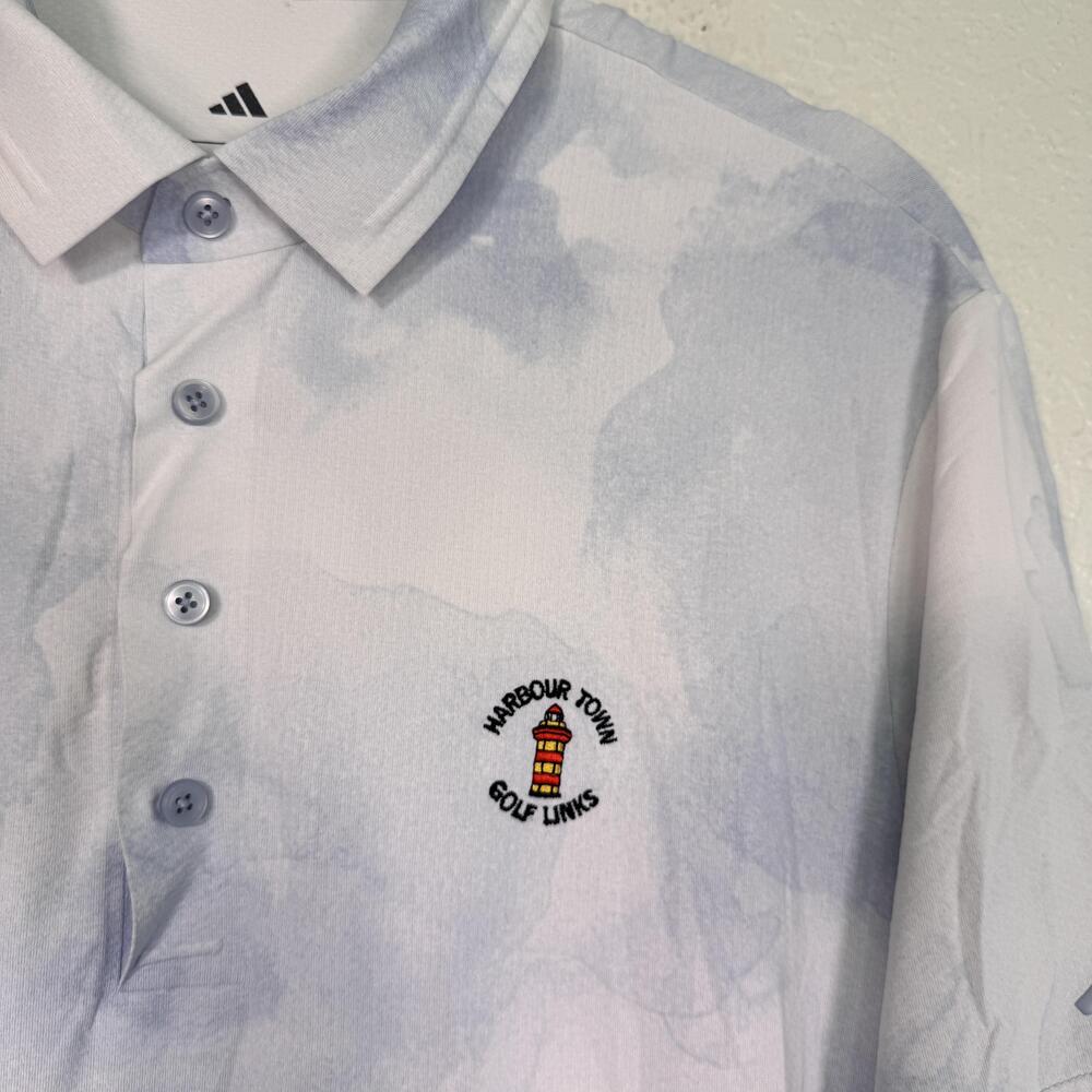 Adidas Polo Shirt Mens Medium Harbour Town Golf Links Tie Dye Print White Blue - Picture 6 of 11